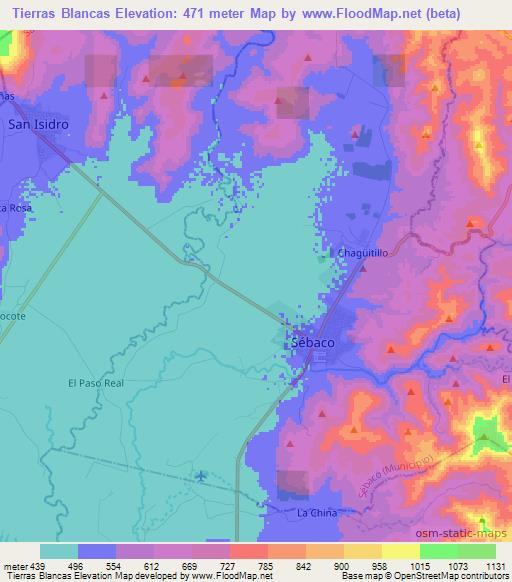Tierras Blancas,Nicaragua Elevation Map
