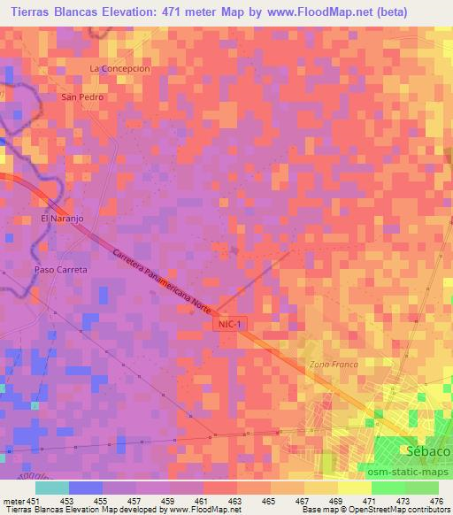 Tierras Blancas,Nicaragua Elevation Map