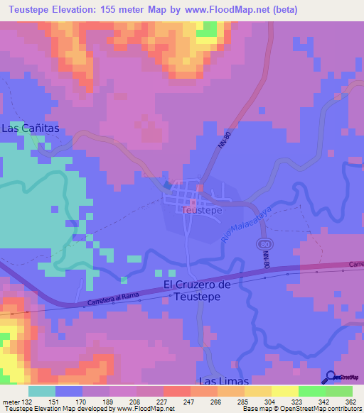 Teustepe,Nicaragua Elevation Map