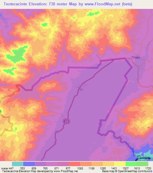 Teotecacinte,Nicaragua Elevation Map