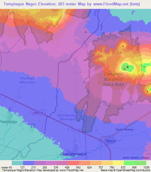 Tempisque Negro,Nicaragua Elevation Map