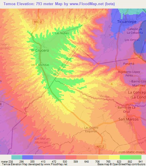 Temoa,Nicaragua Elevation Map