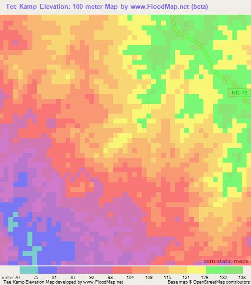 Tee Kamp,Nicaragua Elevation Map