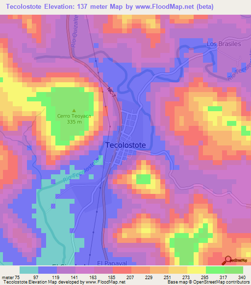 Tecolostote,Nicaragua Elevation Map