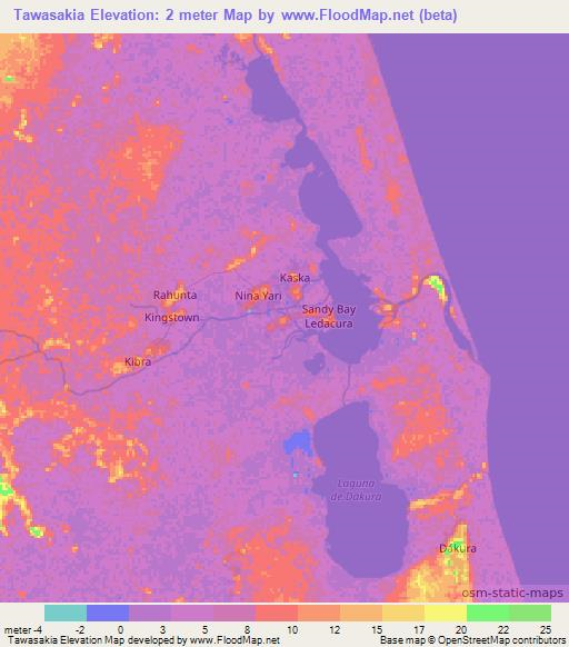 Tawasakia,Nicaragua Elevation Map