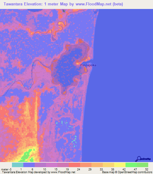 Tawantara,Nicaragua Elevation Map