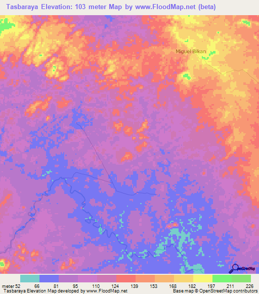 Tasbaraya,Nicaragua Elevation Map
