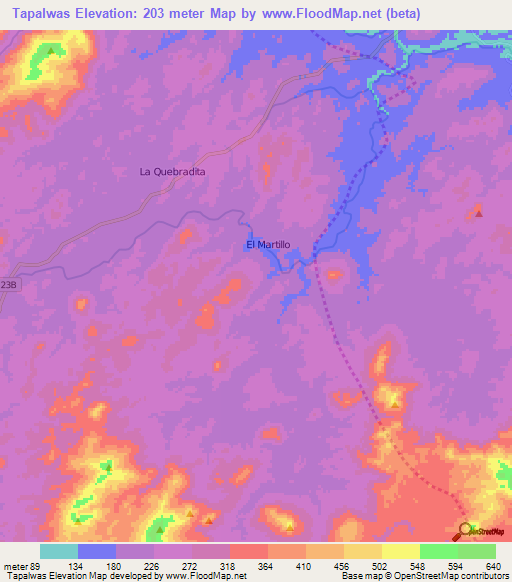 Tapalwas,Nicaragua Elevation Map