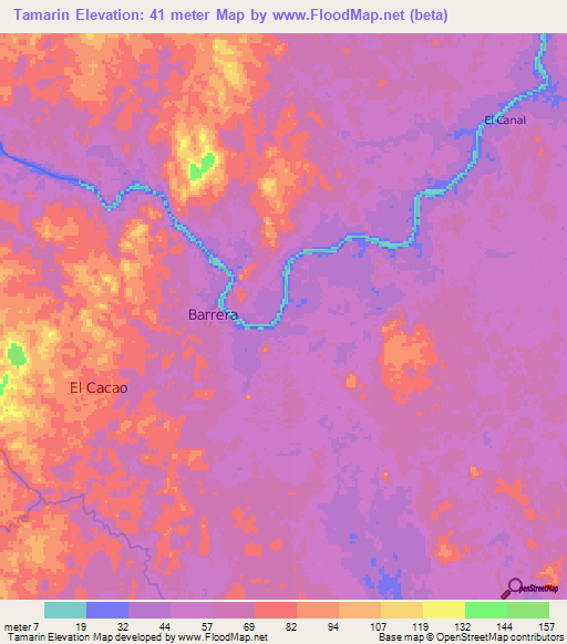 Tamarin,Nicaragua Elevation Map