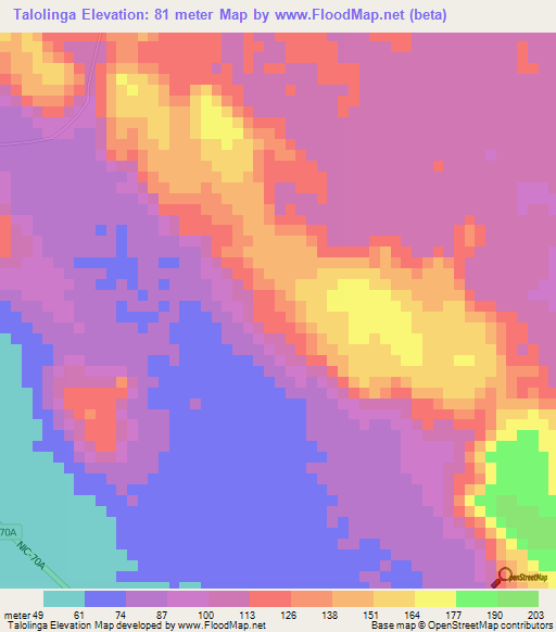 Talolinga,Nicaragua Elevation Map