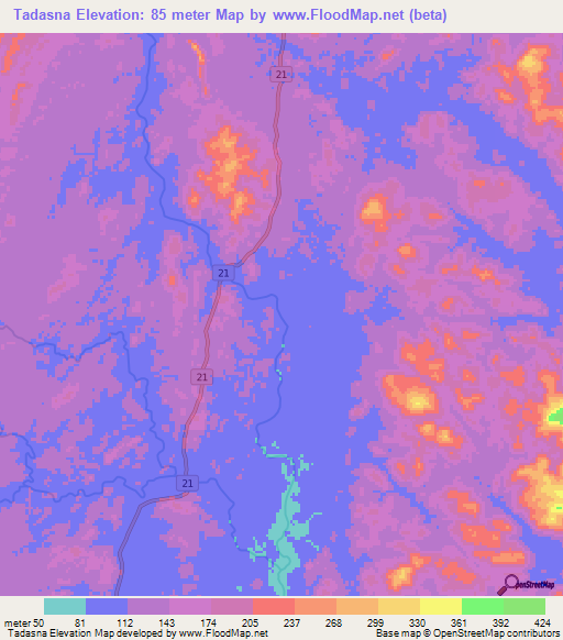 Tadasna,Nicaragua Elevation Map