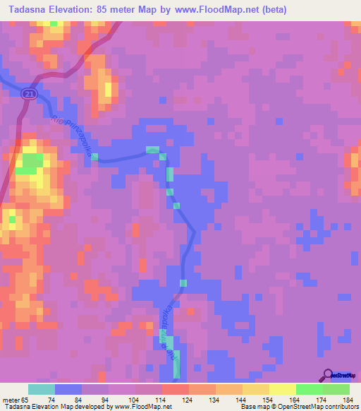 Tadasna,Nicaragua Elevation Map