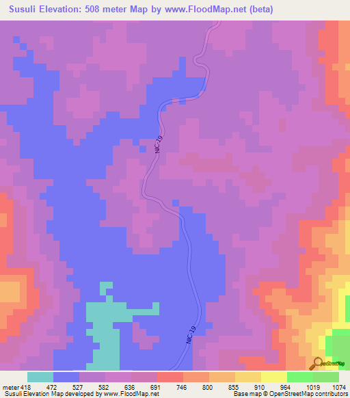 Susuli,Nicaragua Elevation Map