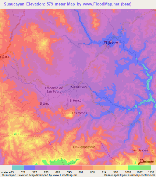 Susucayan,Nicaragua Elevation Map