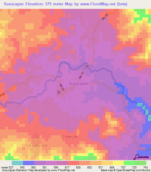 Susucayan,Nicaragua Elevation Map