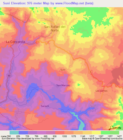 Suni,Nicaragua Elevation Map