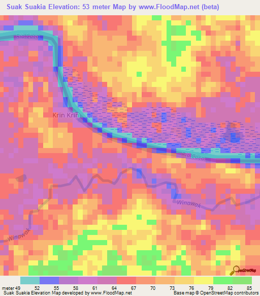 Suak Suakia,Nicaragua Elevation Map