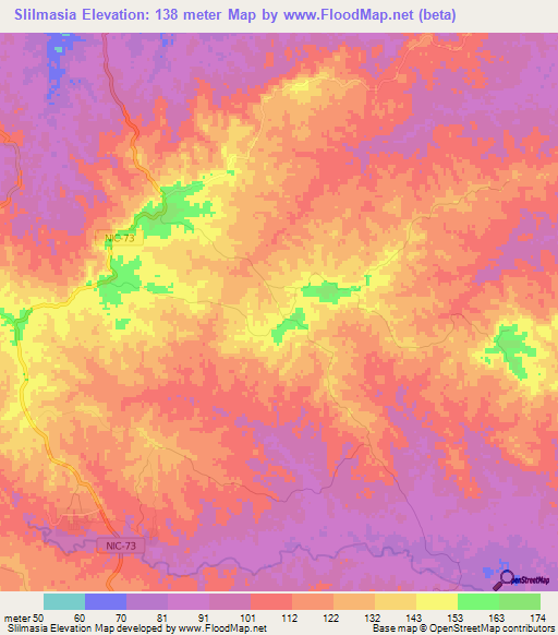 Slilmasia,Nicaragua Elevation Map