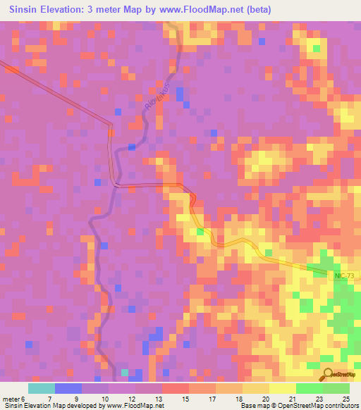 Sinsin,Nicaragua Elevation Map