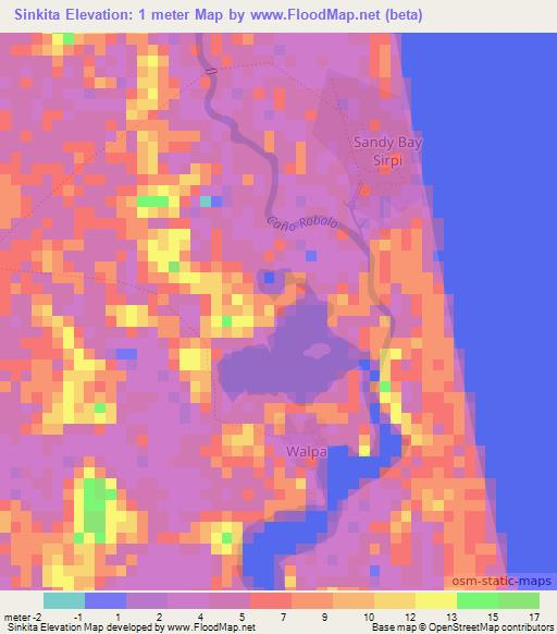 Sinkita,Nicaragua Elevation Map