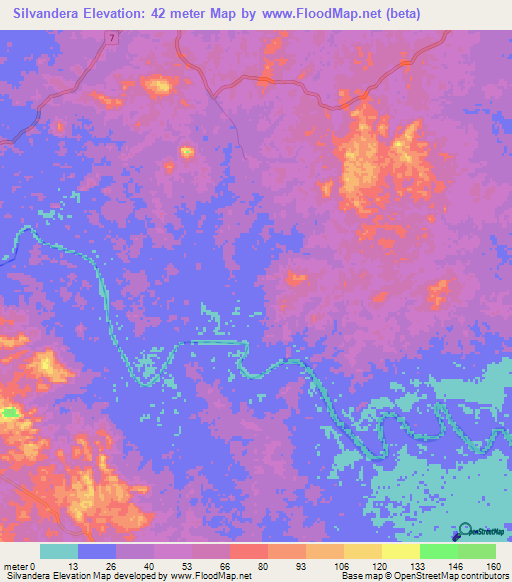 Silvandera,Nicaragua Elevation Map
