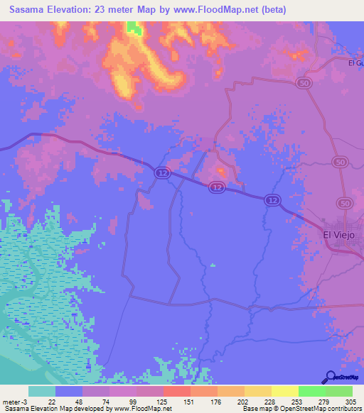 Sasama,Nicaragua Elevation Map