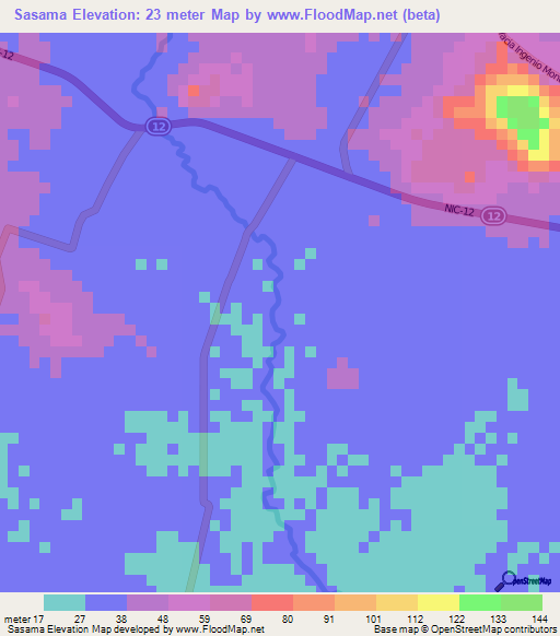 Sasama,Nicaragua Elevation Map