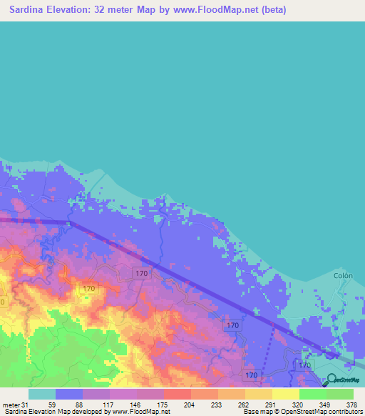 Sardina,Nicaragua Elevation Map