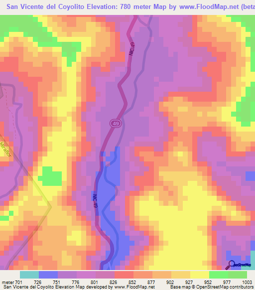 San Vicente del Coyolito,Nicaragua Elevation Map