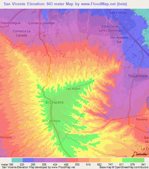 San Vicente,Nicaragua Elevation Map