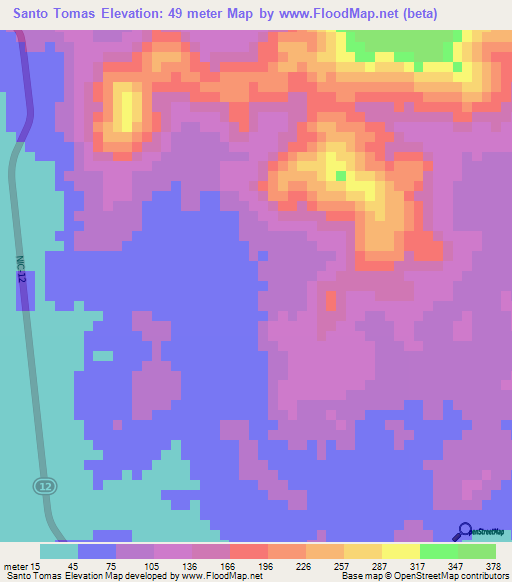Santo Tomas,Nicaragua Elevation Map