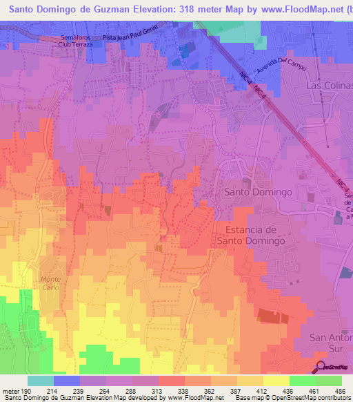 Santo Domingo de Guzman,Nicaragua Elevation Map