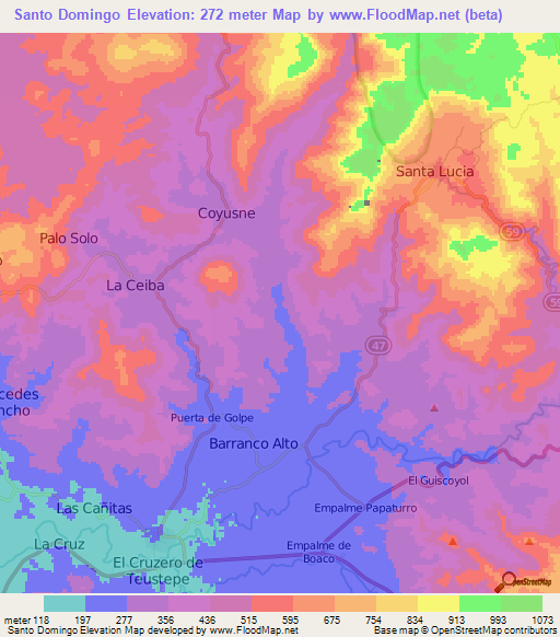 Santo Domingo,Nicaragua Elevation Map