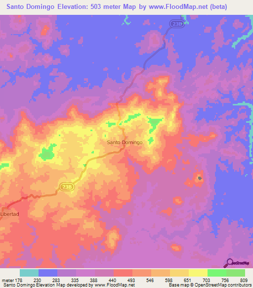 Santo Domingo,Nicaragua Elevation Map