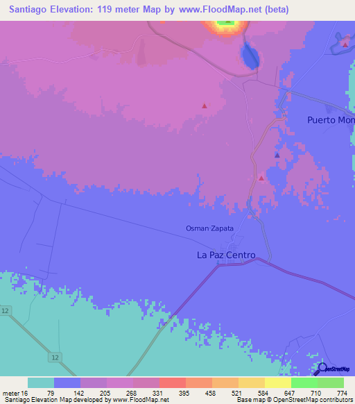 Santiago,Nicaragua Elevation Map