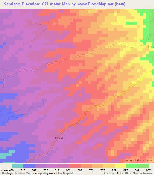 Santiago,Nicaragua Elevation Map
