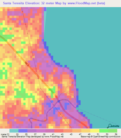 Santa Teresita,Nicaragua Elevation Map