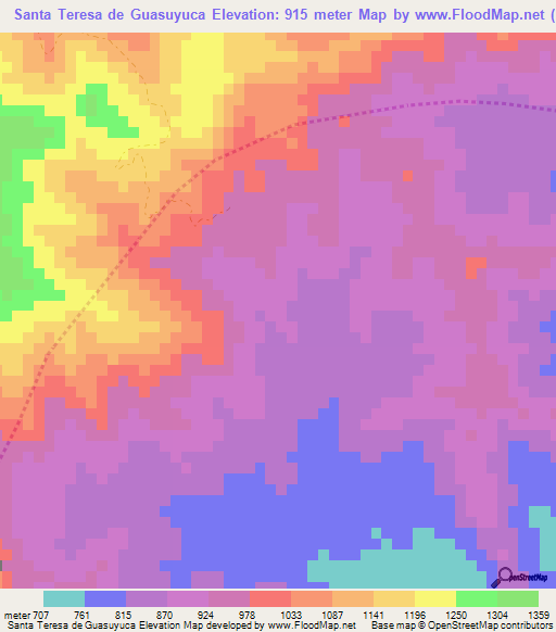 Santa Teresa de Guasuyuca,Nicaragua Elevation Map