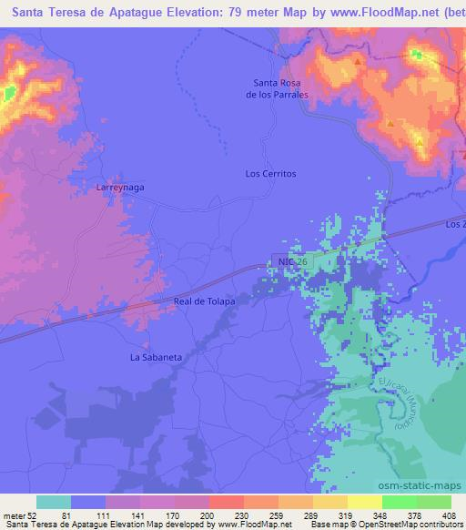 Santa Teresa de Apatague,Nicaragua Elevation Map