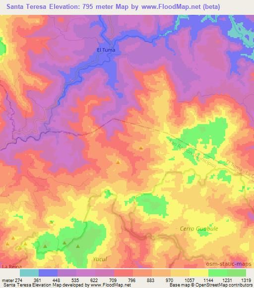 Santa Teresa,Nicaragua Elevation Map
