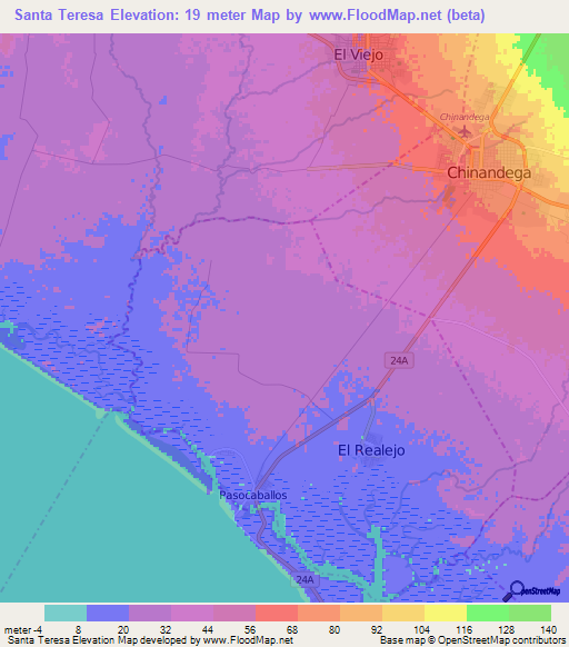 Santa Teresa,Nicaragua Elevation Map