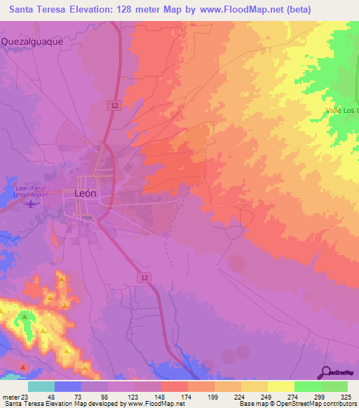 Santa Teresa,Nicaragua Elevation Map