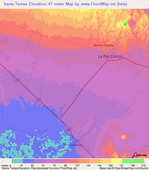 Santa Teresa,Nicaragua Elevation Map