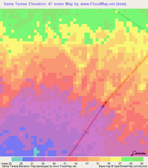 Santa Teresa,Nicaragua Elevation Map