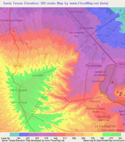 Santa Teresa,Nicaragua Elevation Map