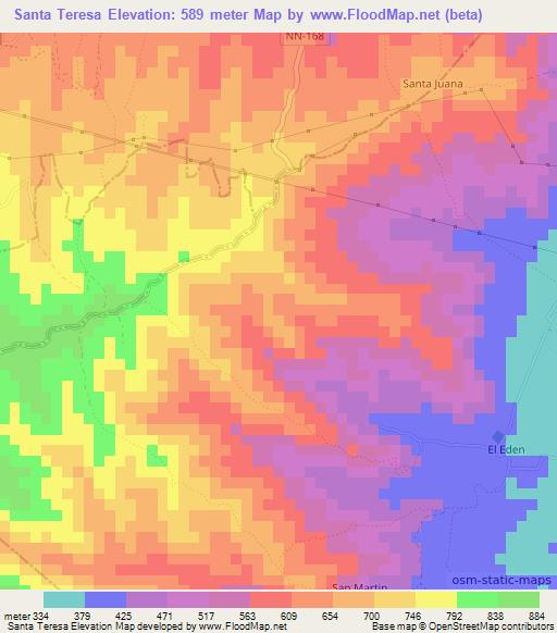 Santa Teresa,Nicaragua Elevation Map