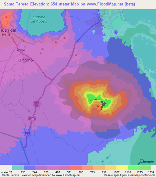 Santa Teresa,Nicaragua Elevation Map