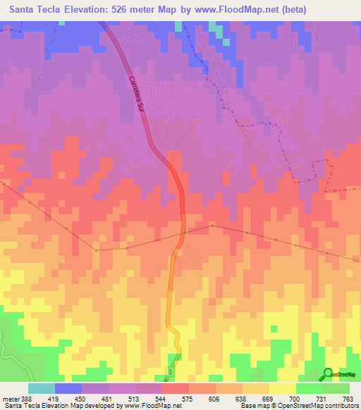 Santa Tecla,Nicaragua Elevation Map