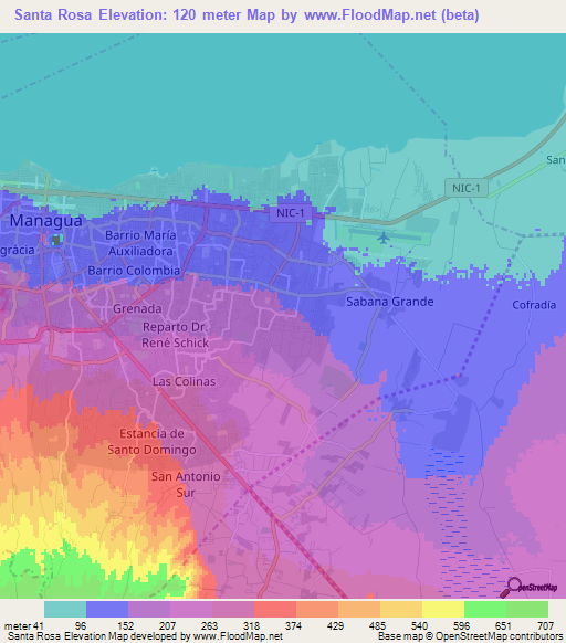 Santa Rosa,Nicaragua Elevation Map