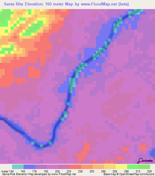 Santa Rita,Nicaragua Elevation Map